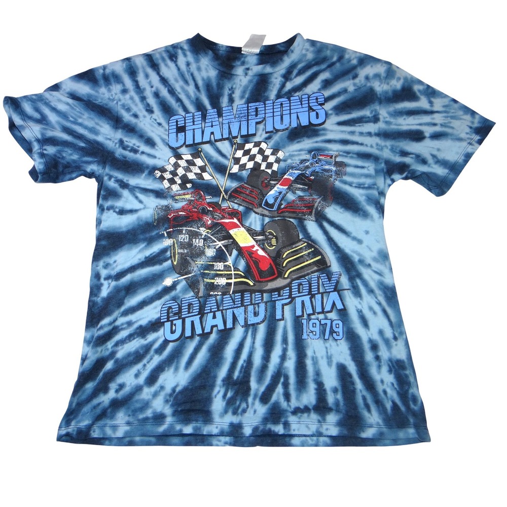 No Boundaries Mens Blue Tie Dye Grand Prix 1979 Racing Graphic T-Shirt M 7-9
